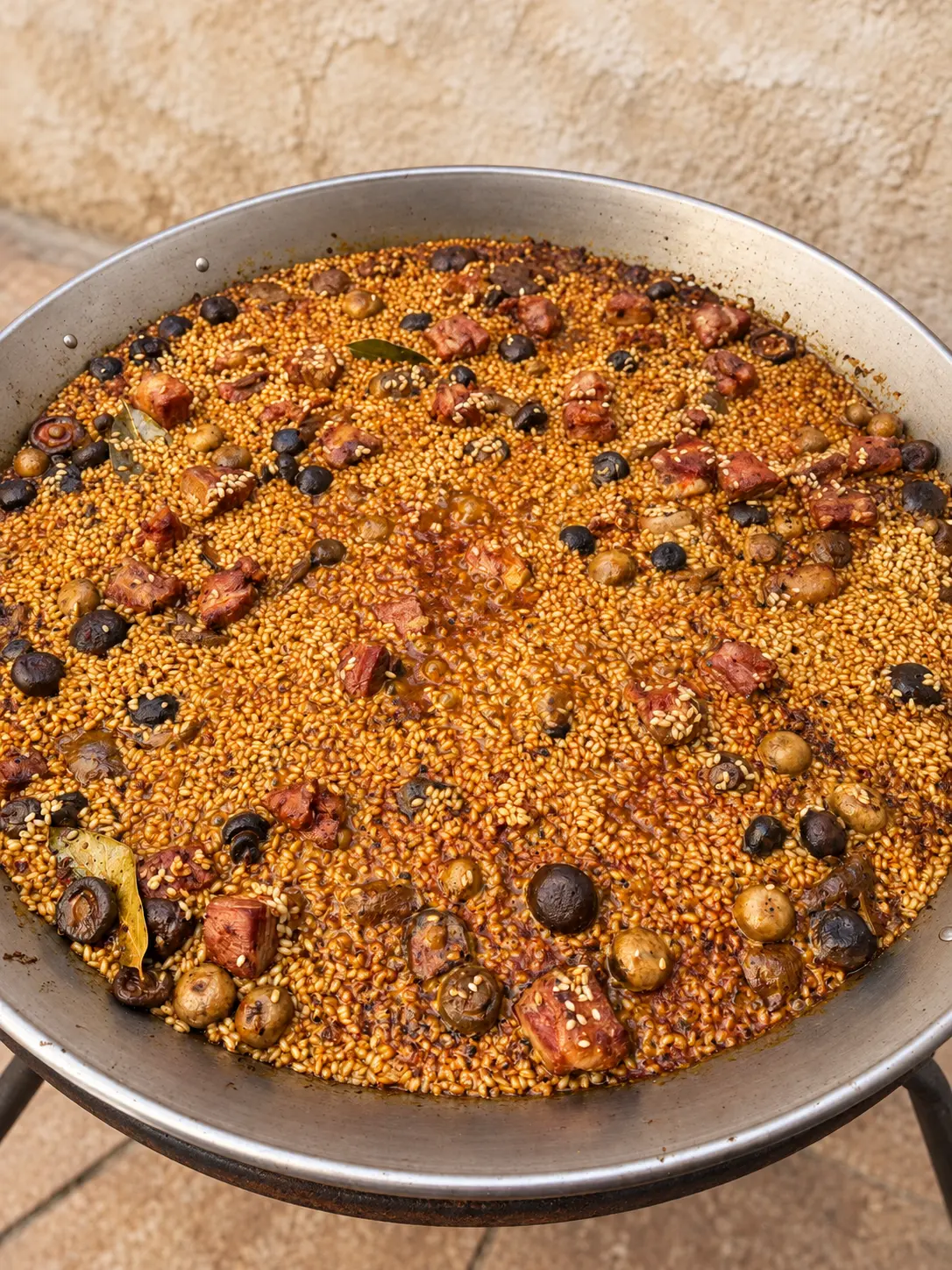 Arroz de costillas adobadas Duroc y champiñones de Can Arrocet