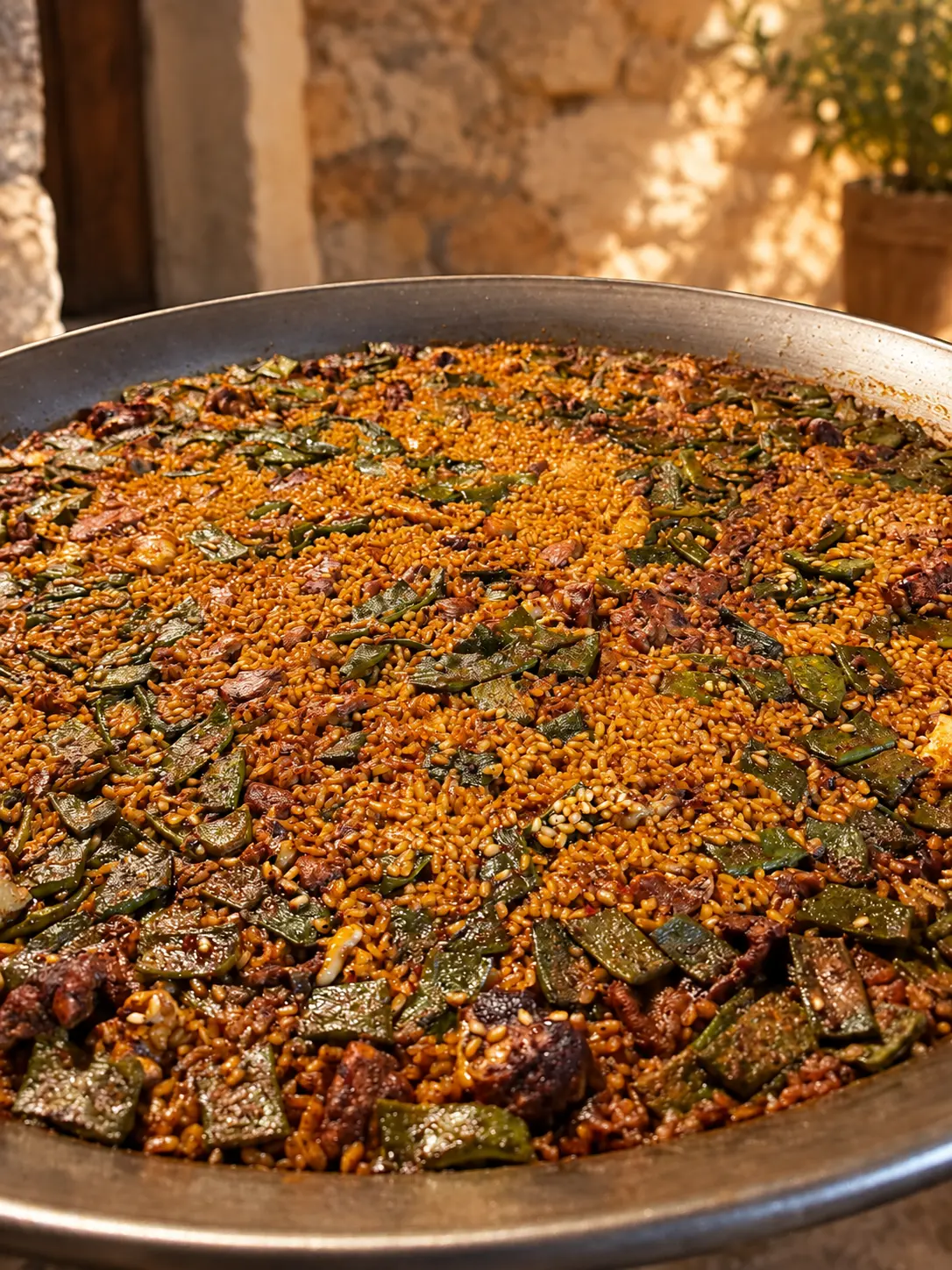 Detalle del arroz de pollo y judías verdes de Can Arrocet