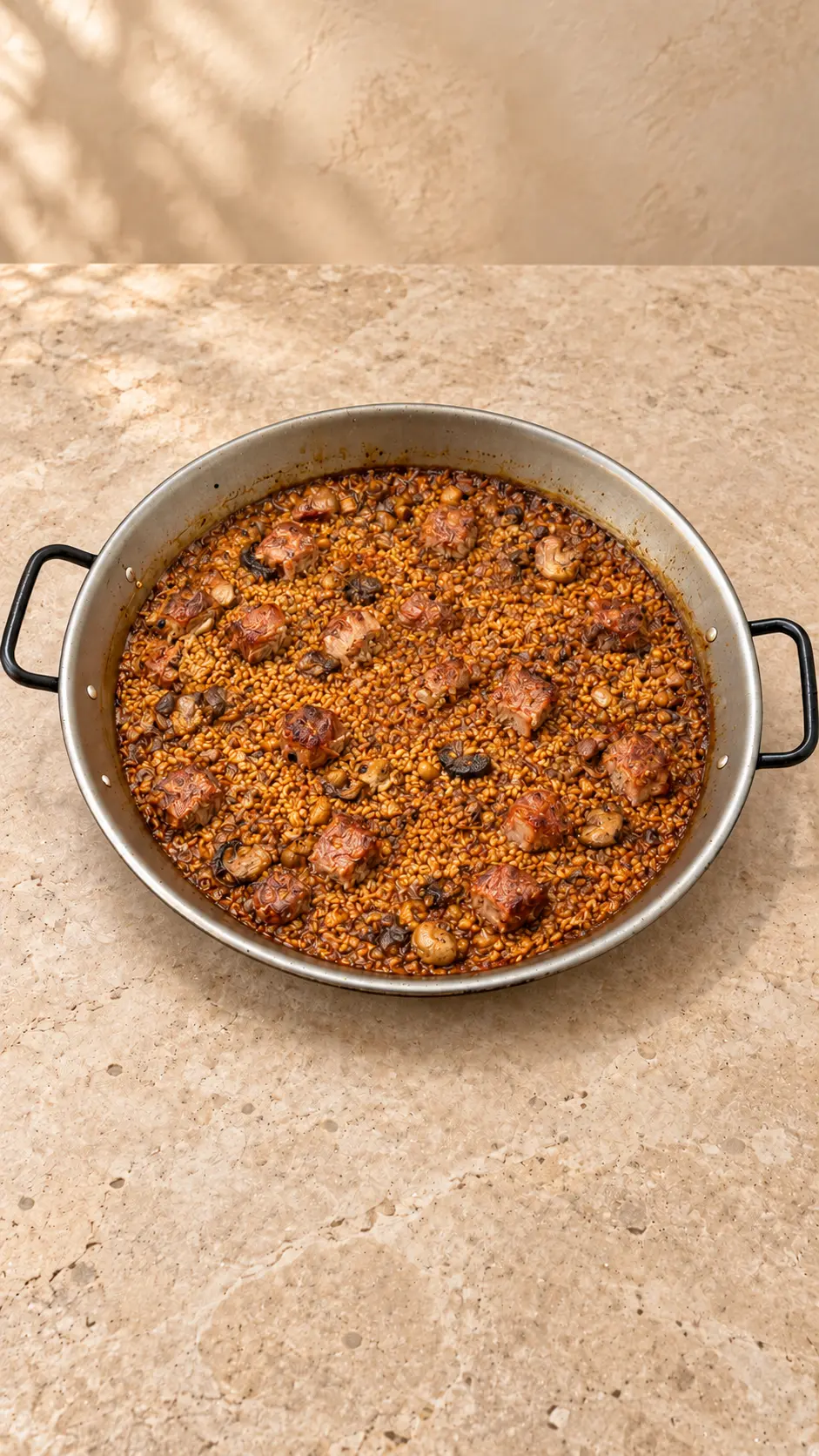 Arroz de costillas adobadas y champiñones